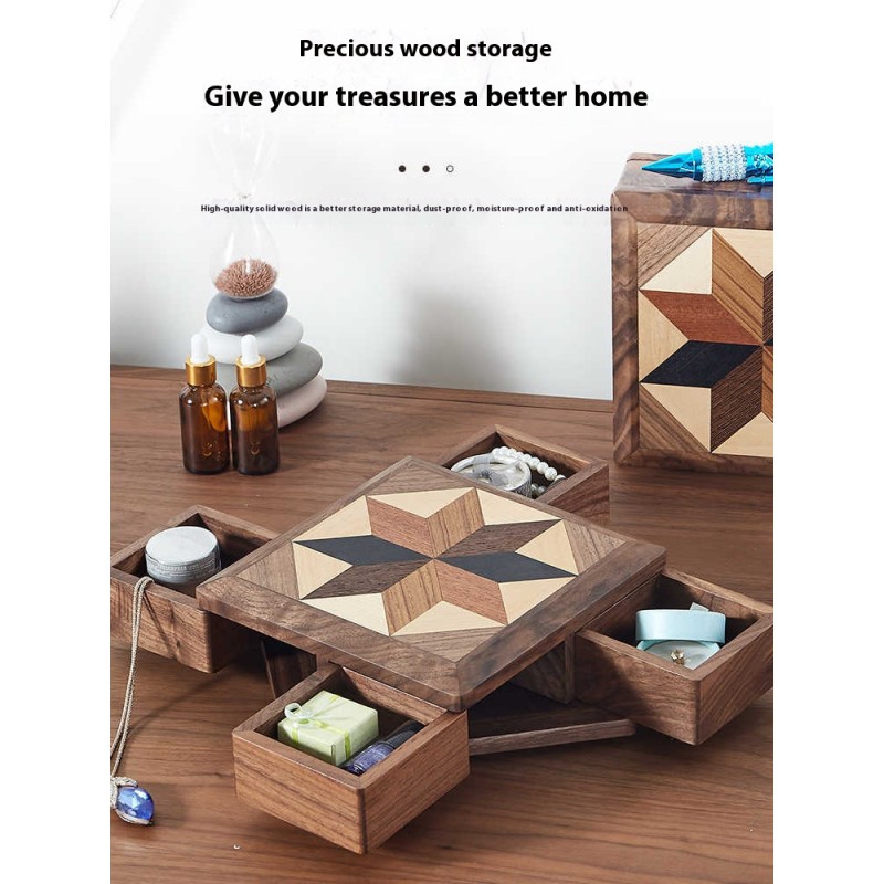 Creative four-leaf solid wood jewelry box 