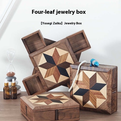 Creative four-leaf solid wood jewelry box