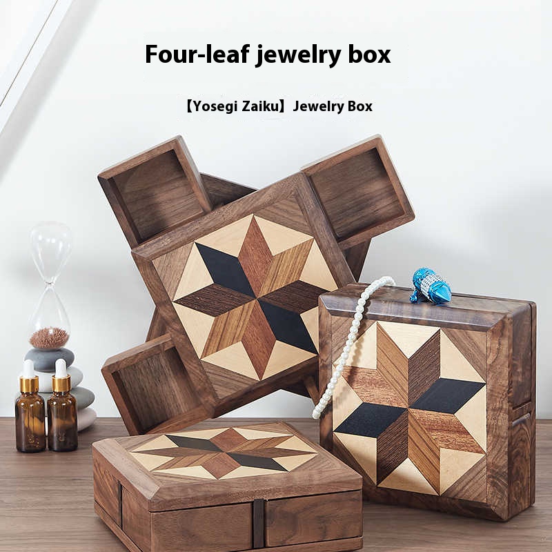 Creative four-leaf solid wood jewelry box 