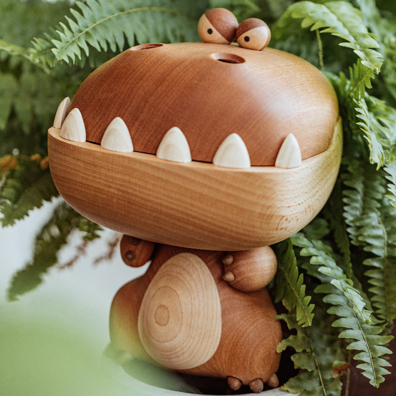 Handmade wooden large-mouthed dragon ornament knick-knack 