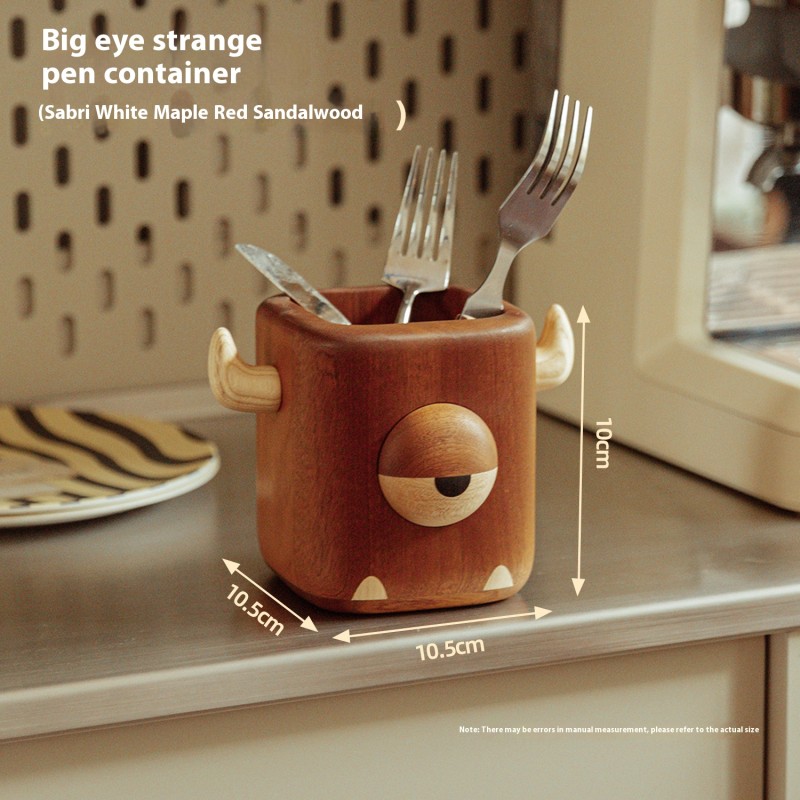 Big-eyed monster personality solid wood pen holder high-end ornaments 